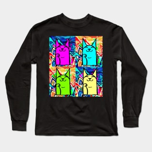 Korean Cat Pop Art 7777 Kitten Long Sleeve T-Shirt